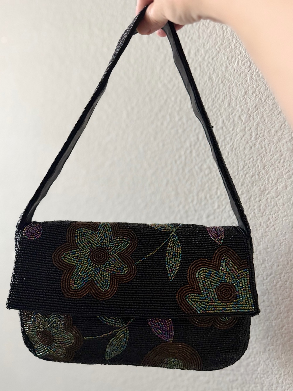 Vintage Another Y&S Original Micro-Beaded Floral Shoulder Bag 90s Y2K - Picture 14 of 16